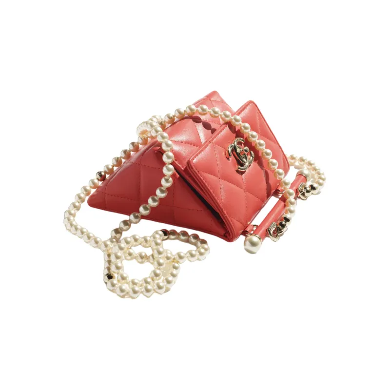 CHANEL Lambskin Shoulder Bag, Crossbody Bag, Clutch Women's Red-3