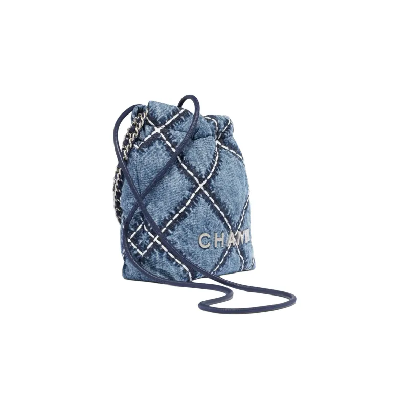 CHANEL Denim & Metal Bucket Bag, Shoulder Bag, Crossbody Bag Mini Women's Blue-2