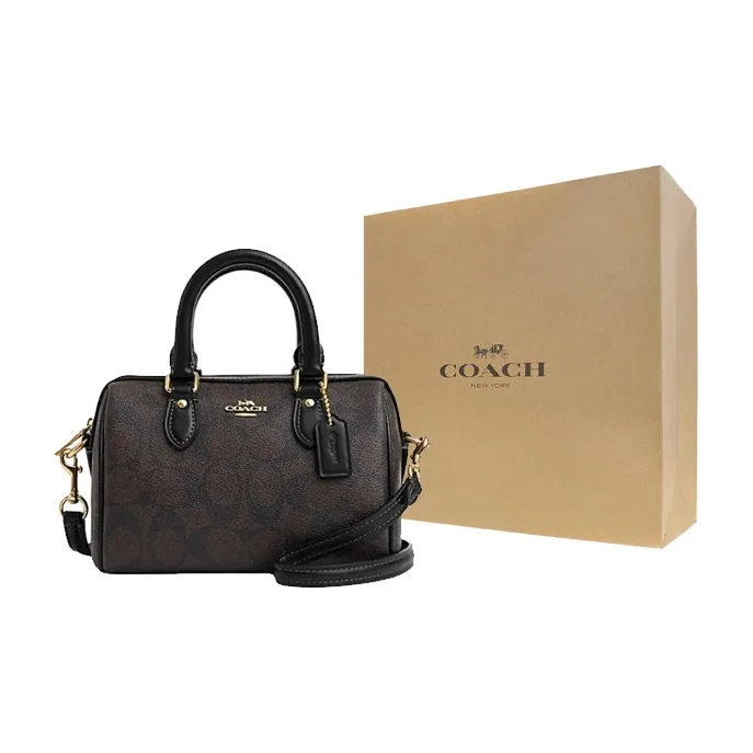 COACH Rowan PVC Handbag Shoulder Bag Crossbody Bag Mini Women's Brown Monogram & Black-6