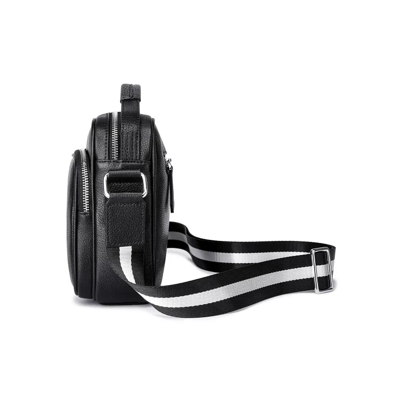 Ace Paul Top Grain Cow Leather Shoulder Bag Crossbody Bag Handbag Medium Size Unisex Black-2