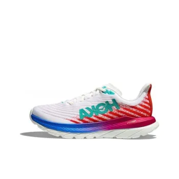 HOKA ONE ONE Mach 5 Wide 2E Cushioning, Wear Resistant Low Top Running Shoes Men's White Red Green
