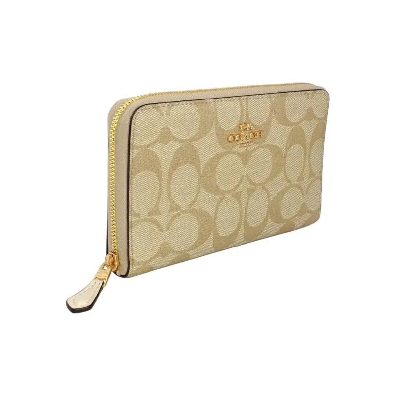 COACH Zip Around Canvas Clutch Card Holder Wallet Medium Size Women's Khaki-1