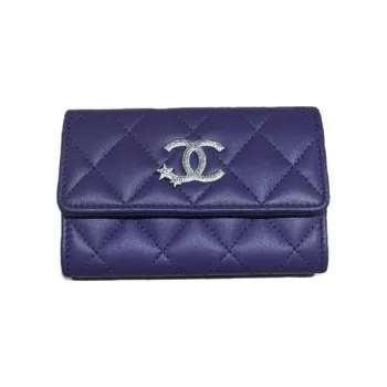 CHANEL Sheepskin Wallet, Card Holder Women's Purple