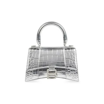 Balenciaga Hourglass Calfskin Shoulder Bag, Crossbody Bag, Handbag Extra Small Women's Silver
