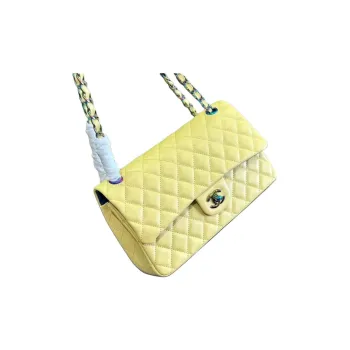 CHANEL Classic Flap CF Calfskin Shoulder Bag, Crossbody Bag Women's Yellow