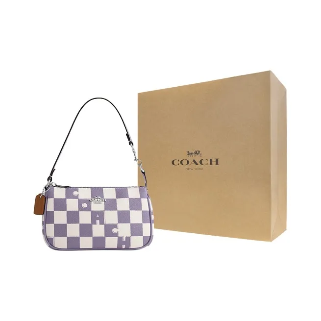 COACH Nolita Artificial Leather Shoulder Bag, Handbag Women's Light Violet & Chalk White-6