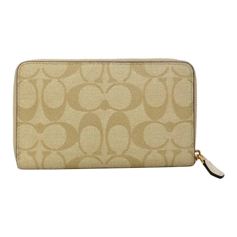 COACH Zip Around Canvas Clutch Card Holder Wallet Medium Size Women's Khaki-2