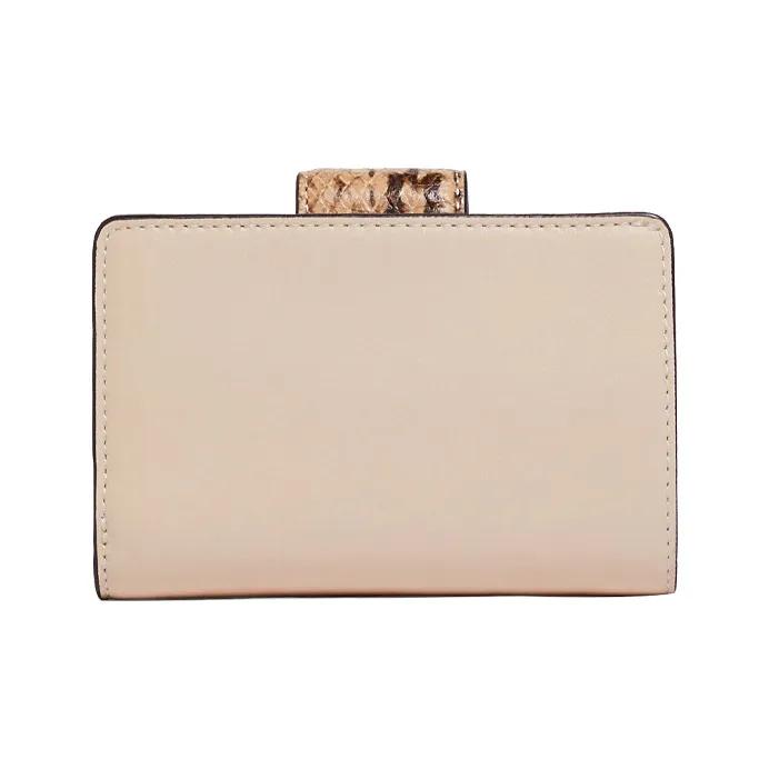 COACH Corner Zip Smooth Leather With Snakeskin Print And Embossed Leather Card Holder Wallet Women's Ivory White-1