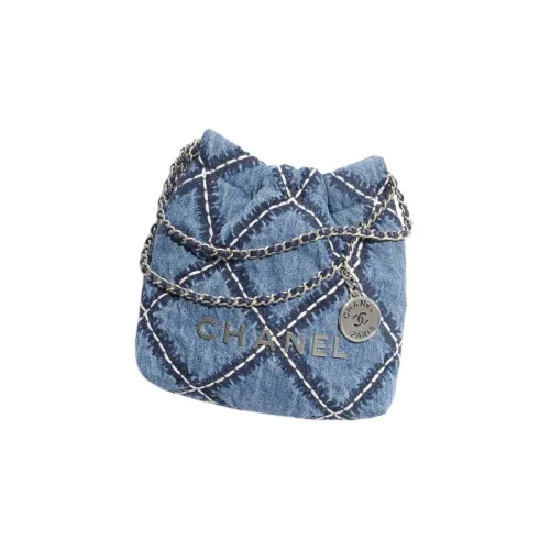CHANEL Denim With Metal Accents Bucket Bags Shoulder Bag Crossbody Bag Mini Women's Blue