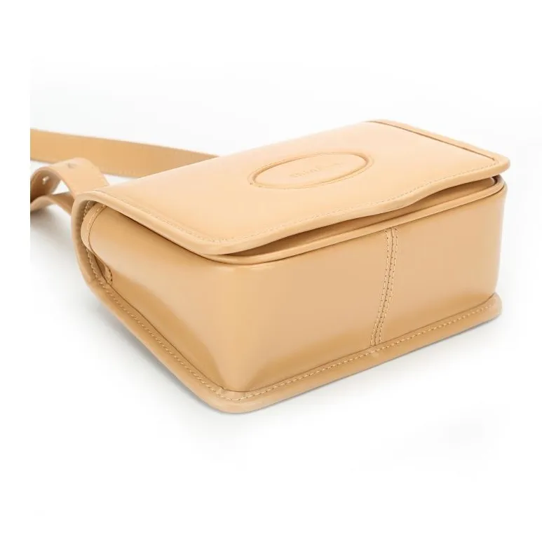Shinpos Cow Split Leather Cow Leather Crossbody Bag, Shoulder Bag Small Size Women's Apricot-1