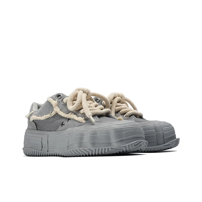 Fang Sanhuo Slip Resistant Cushioning Wear Resistant Height Increasing Low Top Skateboard Shoes Unisex Gray-2