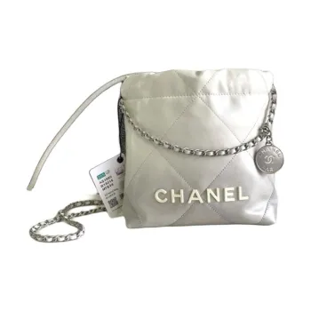 CHANEL 22Bag Calfskin Bucket Bag, Shoulder Bag, Crossbody Bag Mini Women's Silver & White