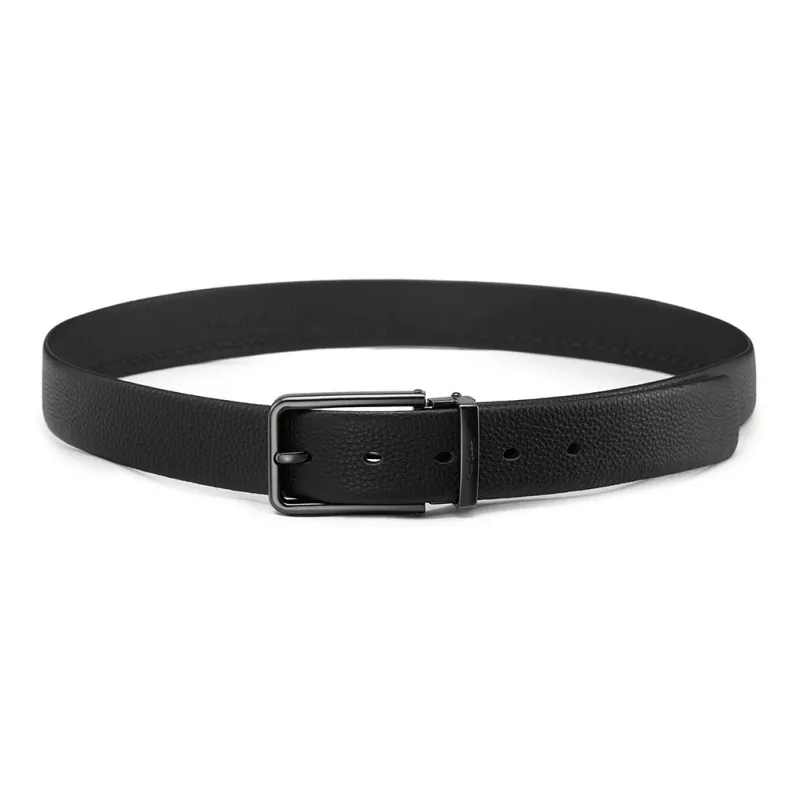 PIERRE CARDIN Fashion Casual Pin Buckle Top Grain Cow Leather Belts Men's Black 3.4cm-3