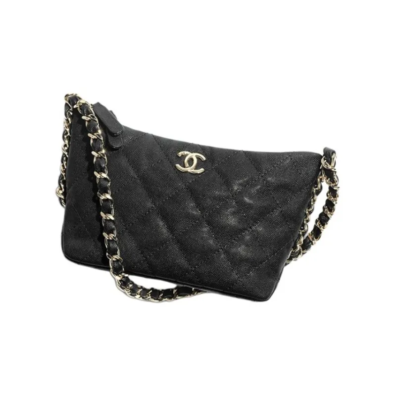 CHANEL Grain Cow Leather Hobo Hippie Bag, Handbag, Shoulder Bag Trumpets Women's Black-1