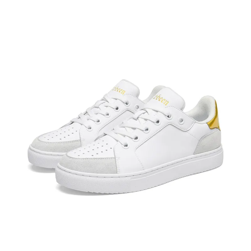 Cabbeen Durable Breathable Low-Top Skateboard Shoes Men's White-4