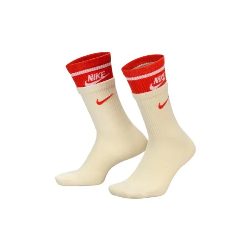 Nike Everyday Plus Mid Calf Socks Unisex 1 Pack Coconut Milk/Passion Red/White