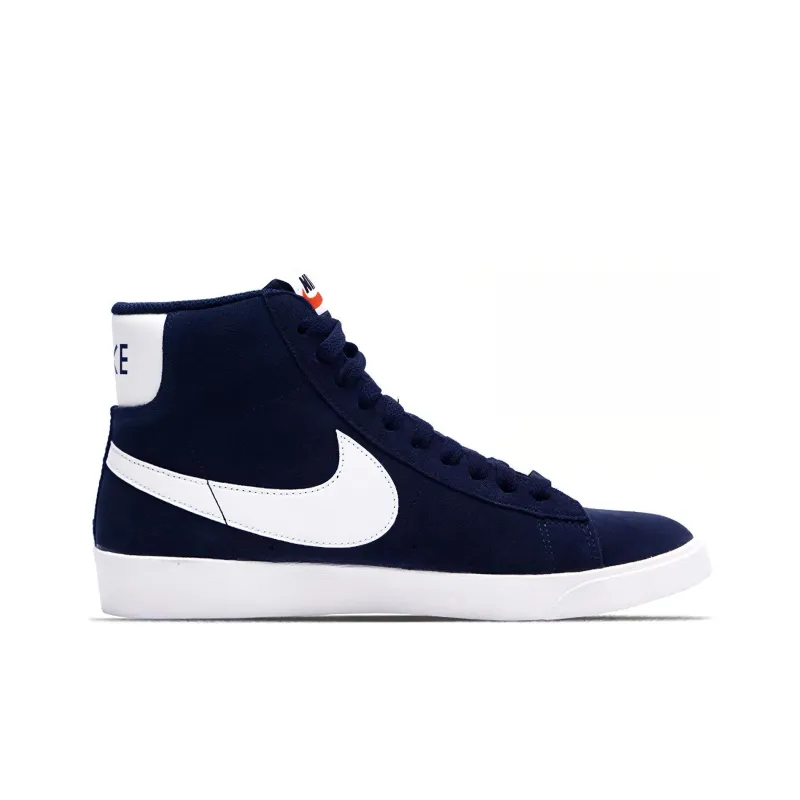 Nike Blazer Vintage Suede Non slip Lightweight Mid Top Skateboard Shoes Women's Navy Blue With White-1