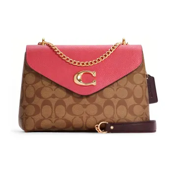COACH Tammie Leather Shoulder Bag Crossbody Bag Medium Size Women's Pink & Brown