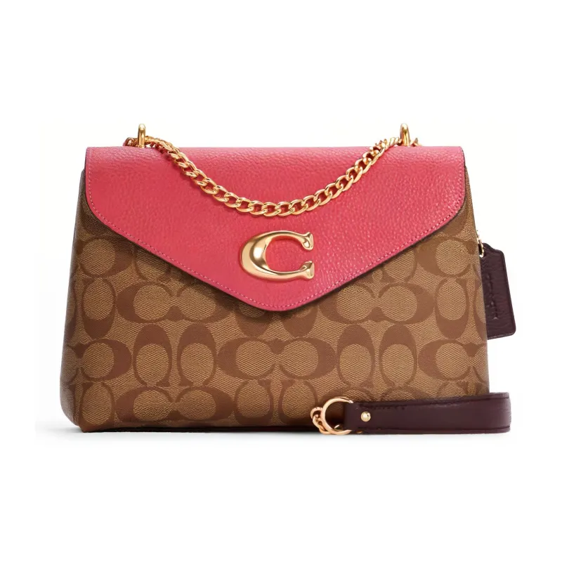 COACH Tammie Leather Shoulder Bag Crossbody Bag Medium Size Women's Pink & Brown-0
