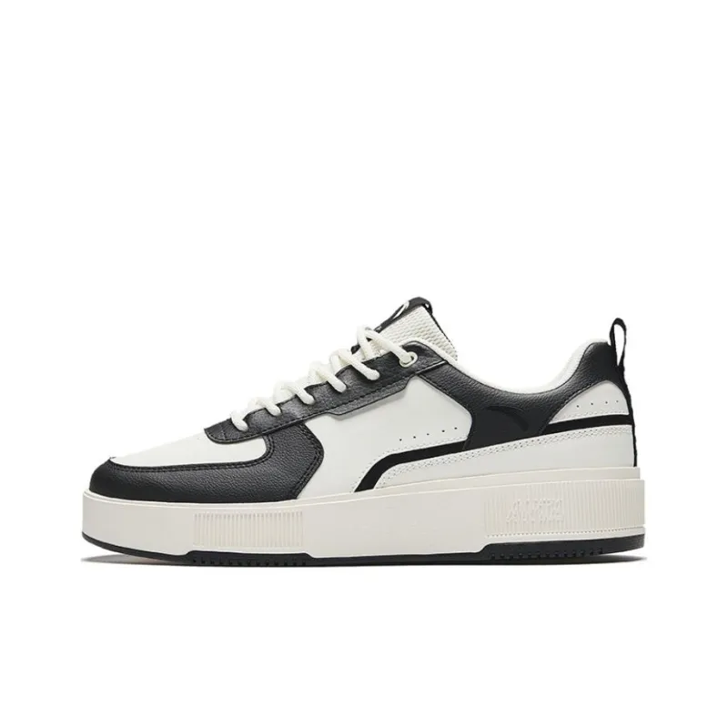 Anta Milk Cap Height Increasing Lightweight Low Top Skateboard Shoes Men's Black White-0