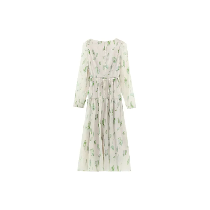 Fashion Long Sleeved Dress Women's Fresh Light Green-1
