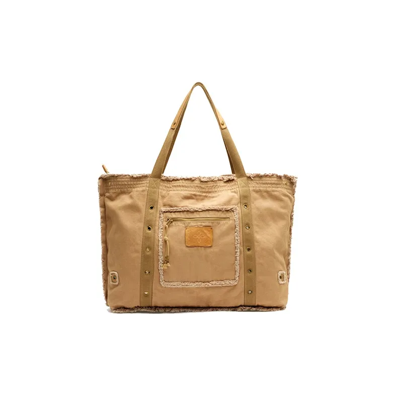 SMFK Cowhide Patchwork Canvas Bag Shoulder Bags Unisex Wheat-1