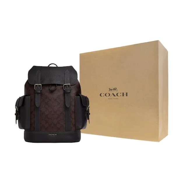 COACH Hudson Canvas With Leather Backpack Large Size Men's Mahogany & Black-5
