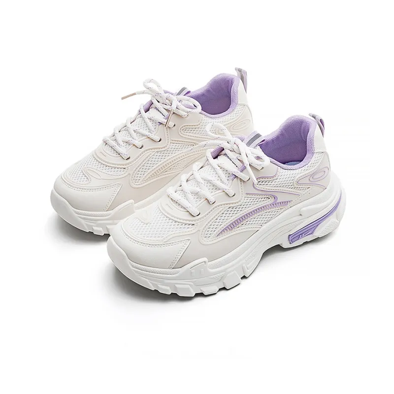 Warrior Durable Lightweight And Breathable Low Top Chunky Sneakers Women's Beige Purple-1