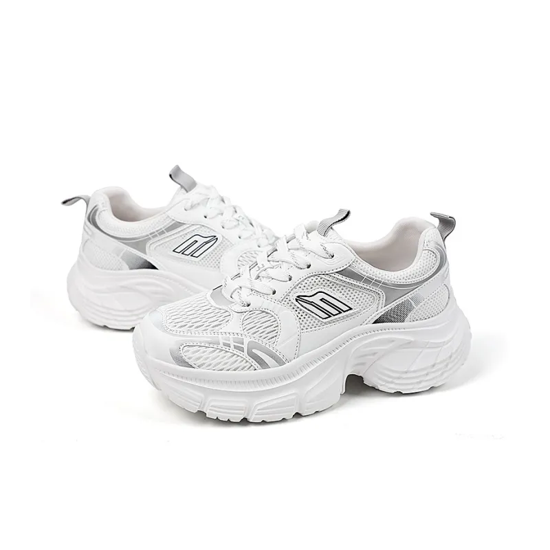 QIAONAI Wear resistant And Lightweight Low Top Chunky Sneakers Women's Beige-2
