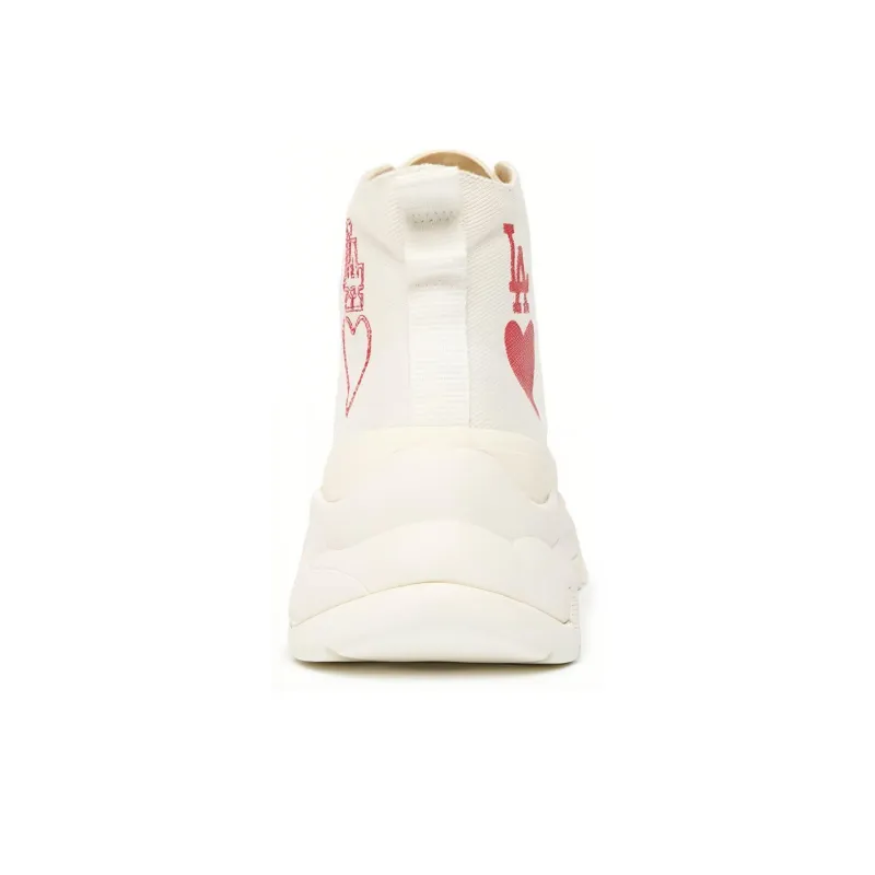 MLB Chunky High Anti Slip And Wear Resistant Breathable High Top Canvas Shoes Unisex White Red-4
