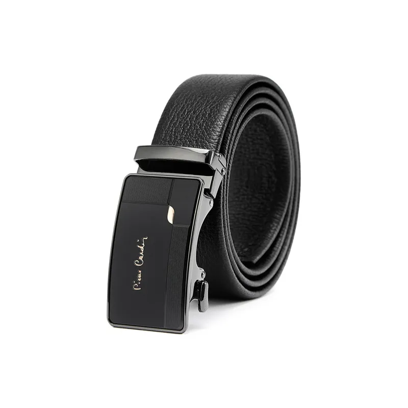 PIERRE CARDIN Automatic Buckle Outerwear Ready Top Grain Cow Leather Belts Men's Black 3.6CM-4