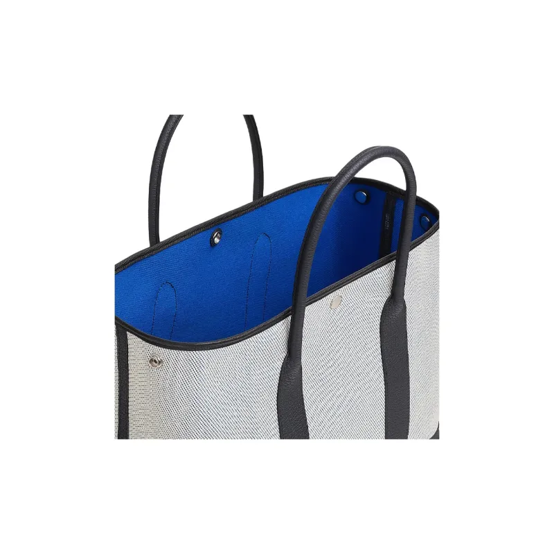 HERMES Garden Party Canvas With Negonda Calfskin Garden Bag One Shoulder Handbag Unisex Electric Blue/Indigo Blue-3