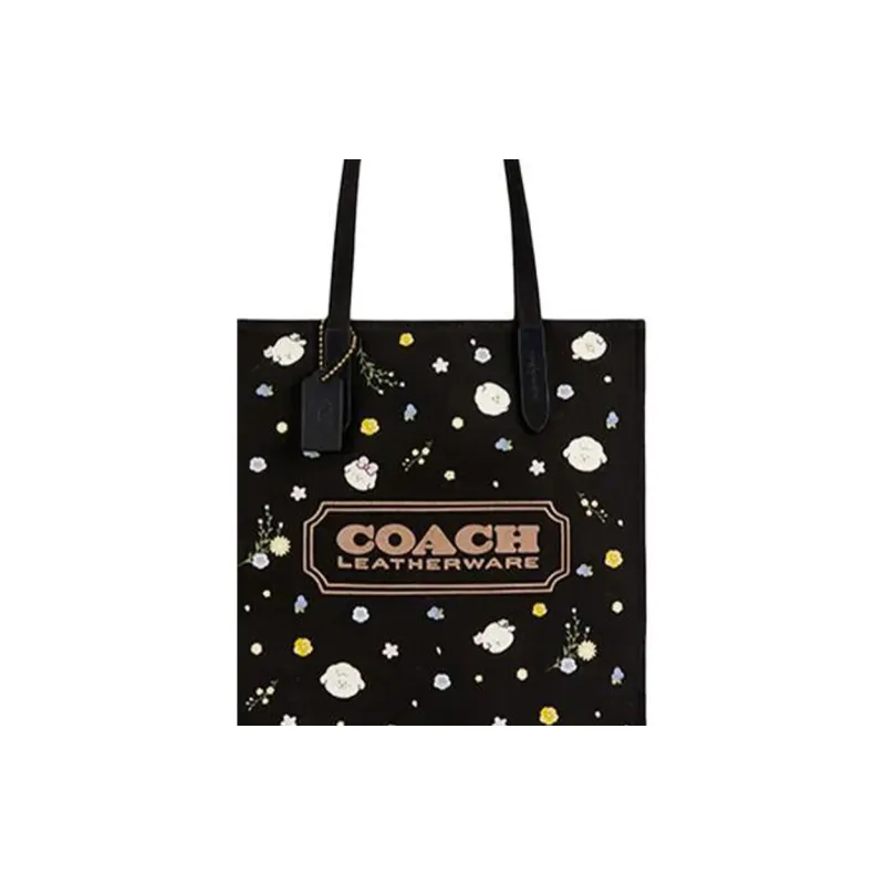 COACH Never's Family Collaboration Julia Fabric Tote Bag Shopping Bag Handbag Shoulder Bag Women's Black-4