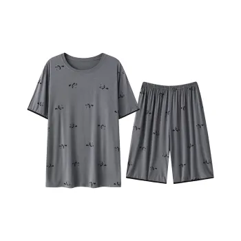 Close-fitting Areas Pajama Set Men's Gray