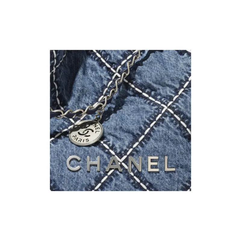 CHANEL 22Bag Denim & Metal Bucket Bag, Shoulder Bag, Crossbody Bag Trumpets Women's Blue-3