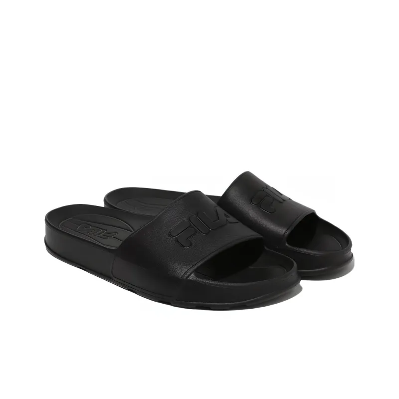 FILA Slick Slide Rubber Sole Slide Slippers Unisex Black Korean Style-1