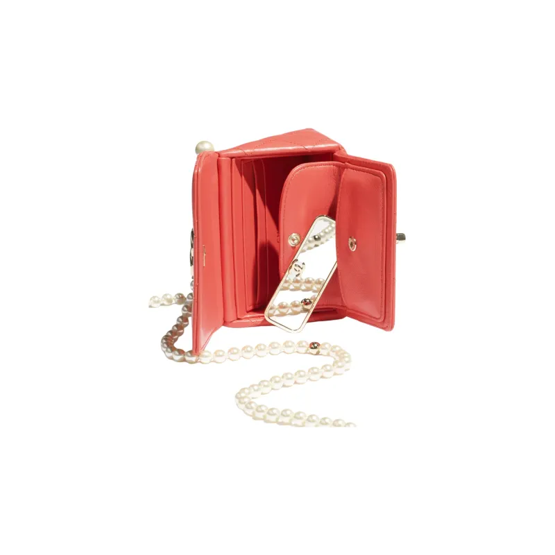 CHANEL Lambskin Shoulder Bag, Crossbody Bag, Clutch Women's Red-1