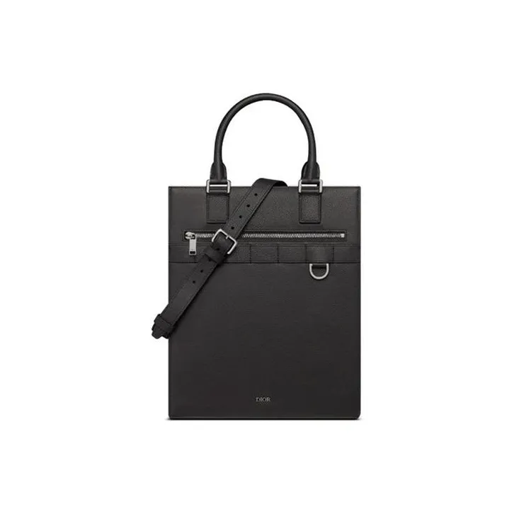 DIOR Leather Handbag Tote Bag Shopping Bag One Shoulder Handbag Crossbody Bag Men's Black-0
