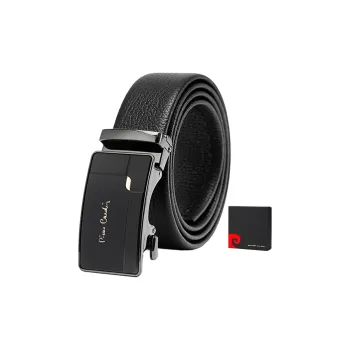 PIERRE CARDIN Automatic Buckle Outerwear Ready Top Grain Cow Leather Belts Men's Black 3.6CM
