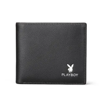 Playboy Cow Leather Cropped Wallet, Wallet Men's Black