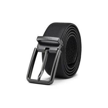PIERRE CARDIN Fashion Casual Pin Buckle Top Grain Cow Leather Belts Men's Black 3.4cm