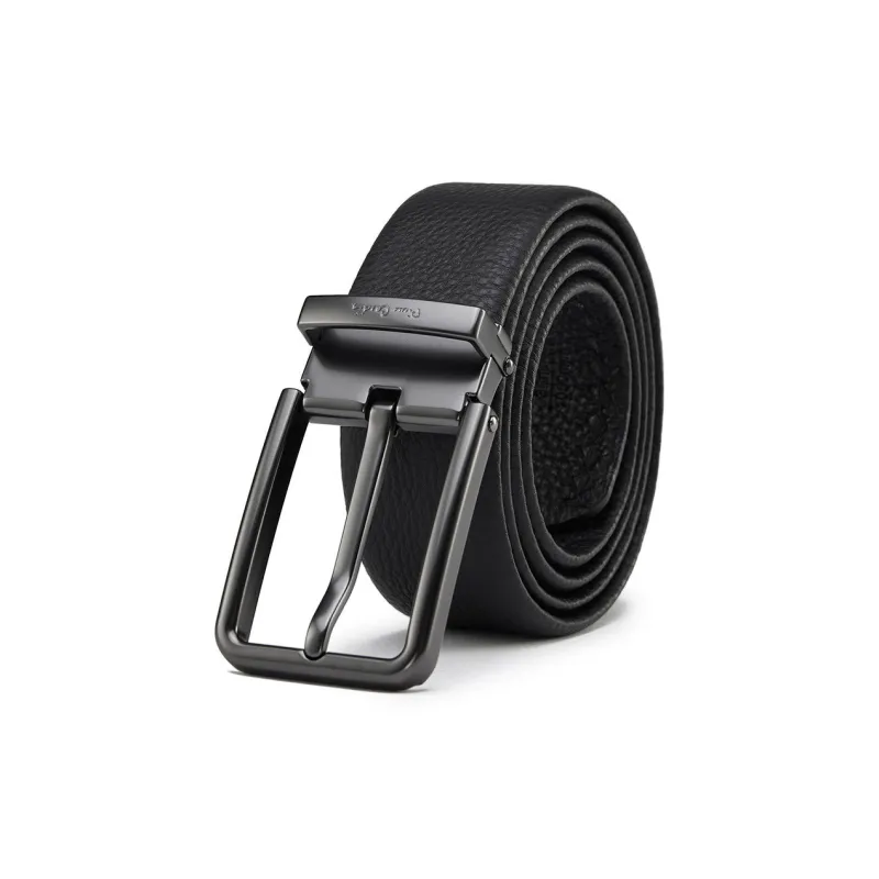 PIERRE CARDIN Fashion Casual Pin Buckle Top Grain Cow Leather Belts Men's Black 3.4cm-0