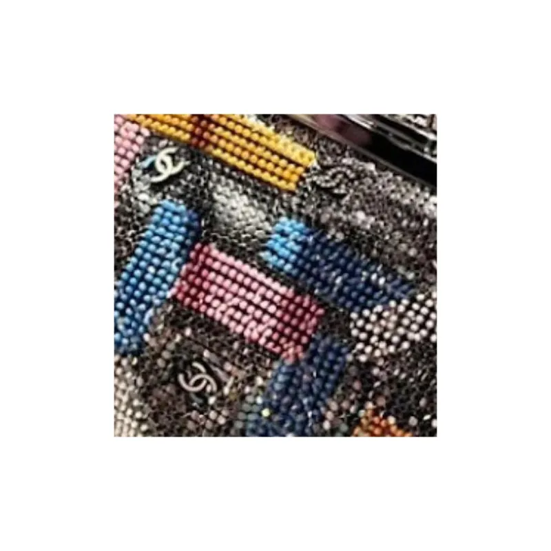 CHANEL Embroidery Metal Texture Gauze Pearl Evening Clutch Bag Women's Silver & Multicolor-1