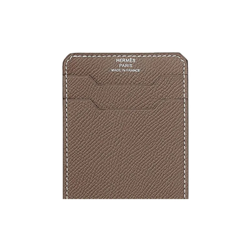HERMES Epsom Calfskin Card Holder Men's 18 Etoupe Elephant Gray-1