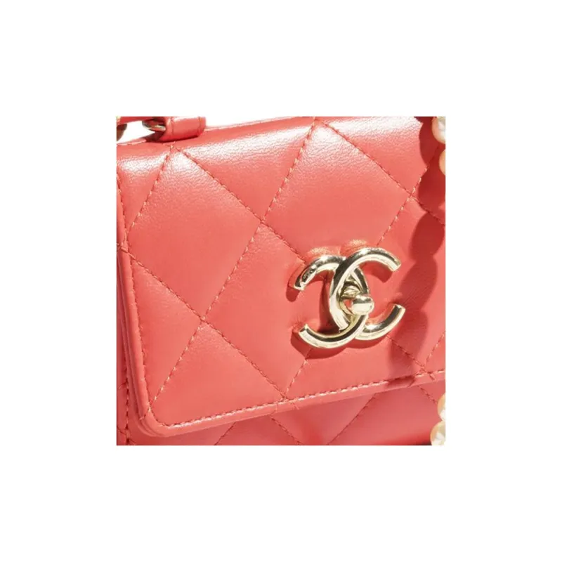 CHANEL Lambskin Shoulder Bag, Crossbody Bag, Clutch Women's Red-4