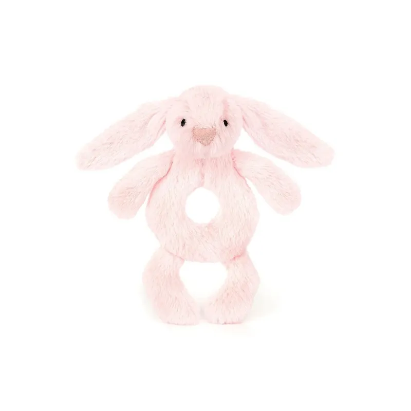 JELLYCAT Shy Pink Rabbit Ring Rattle Dolls Plush Doll 18cm High-0