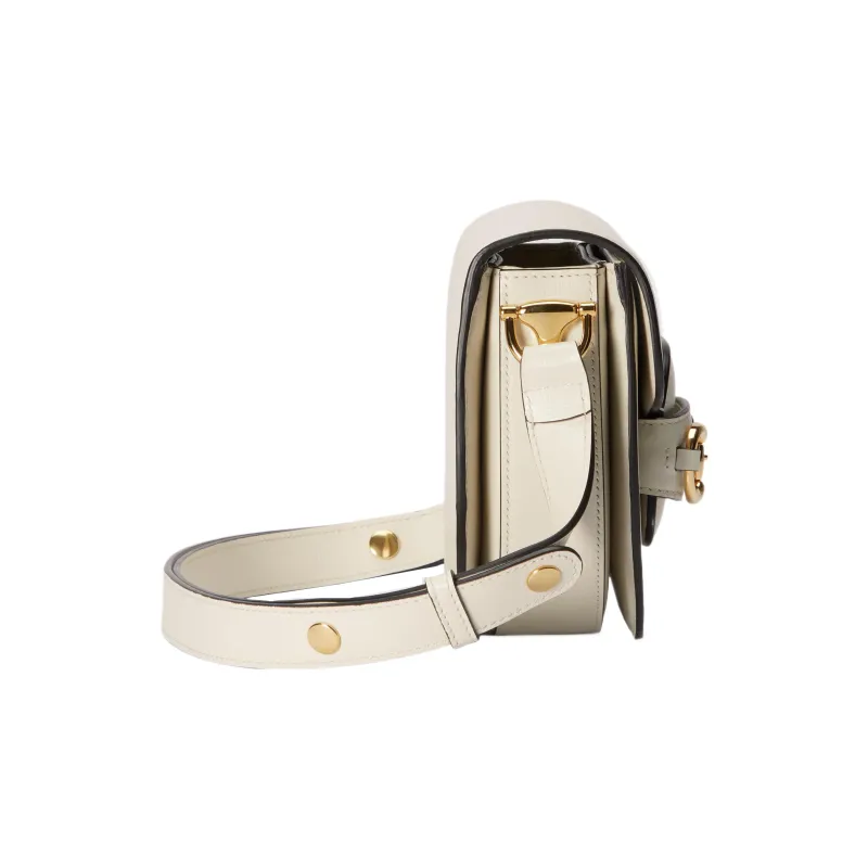 GUCCI Horsebit 1955 Leather Handbag Shoulder Bag Crossbody Bag Mini Women's White-3