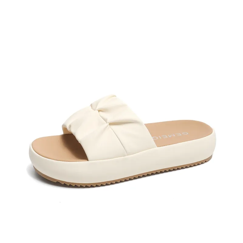 GEMEIQ Slide Slippers Women's Elephant Gray/Ecru/Apricot-6