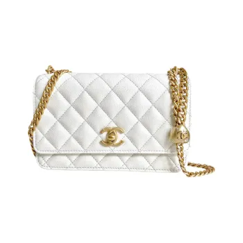 CHANEL Litchi Grain Cow Leather Chain Bag, Shoulder Bag, Crossbody Bag Trumpets Women's White
