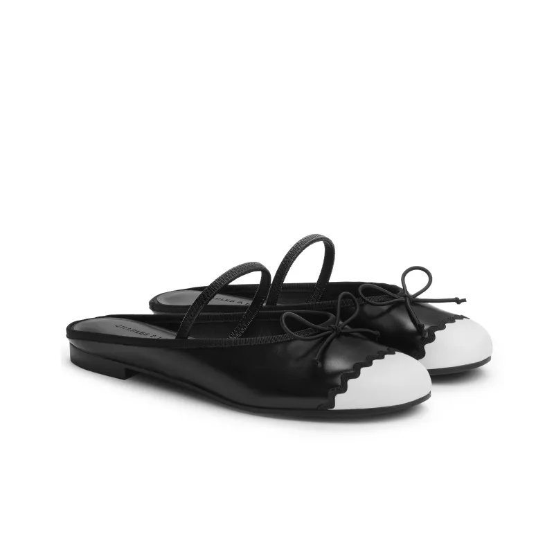 CHARLES&KEITH Composite Sole Slip Resistant Closed Toe Slippers 1.2cm Women's Cream Milk White/Black-6